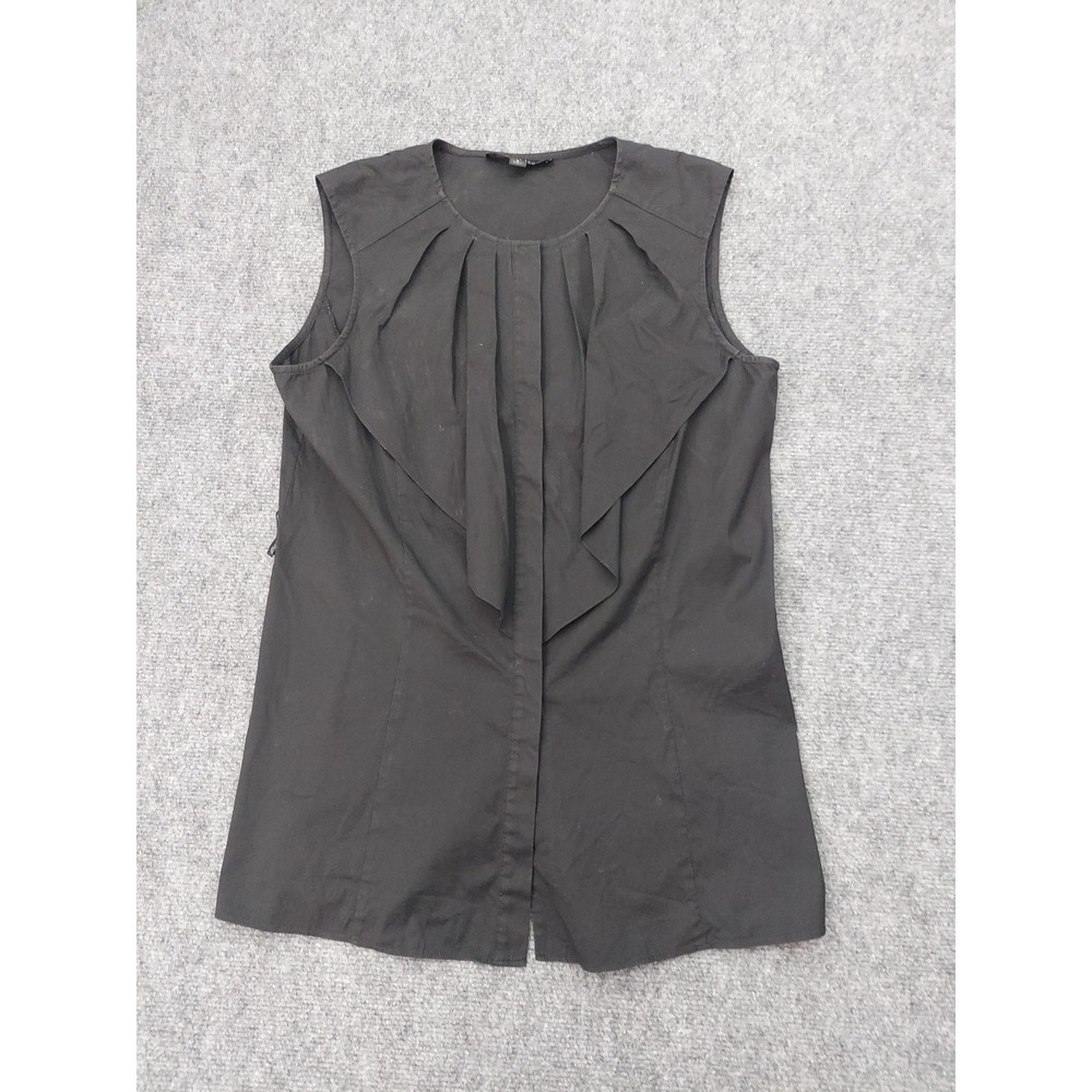 Lafayette 148 Top Womens 6 Black Tunic Sleeveless Ruffle Front Cotton‎ - No Belt